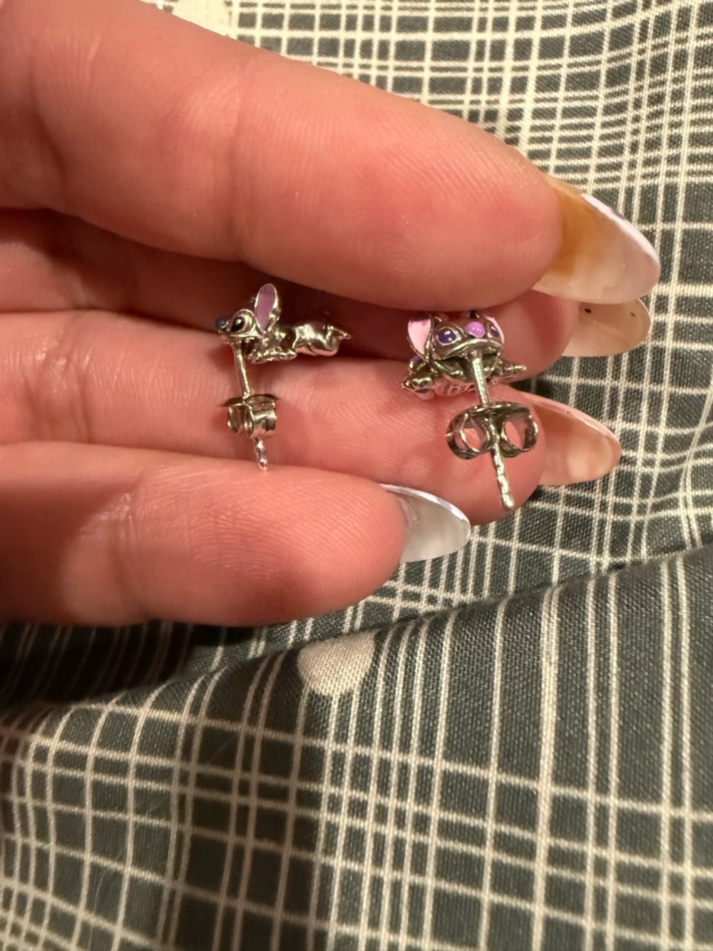 Sterling Silver .925 Stitch and Angel Stud Earrings